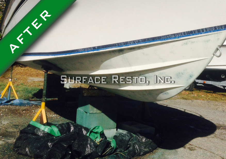 Same Connecticut boat hull after bottom paint removal