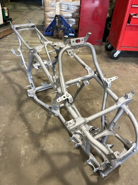 Motorcycle frame after silver powder coating