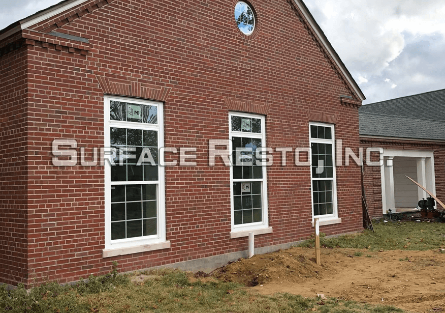 Same brick building after sandblasting