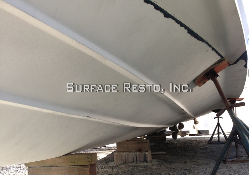 Rhode Island boat hull stripped of bottom paint
