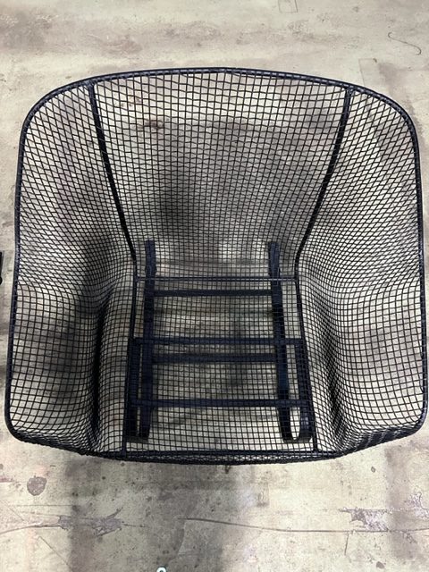 Wire mesh patio chair after black powder coating