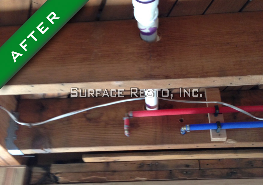 Basement floor joists cleaned after fire restoration